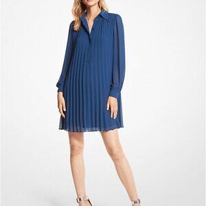 MICHAEL Michael Kors Georgette Pleated Shirtdress In River Blue Size 2